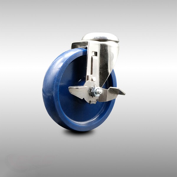 5 Inch 316SS Solid Polyurethane Wheel Swivel Bolt Hole Caster with Brake SCC